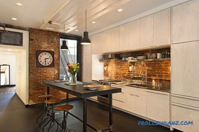 Brick wall in the interior of the kitchen