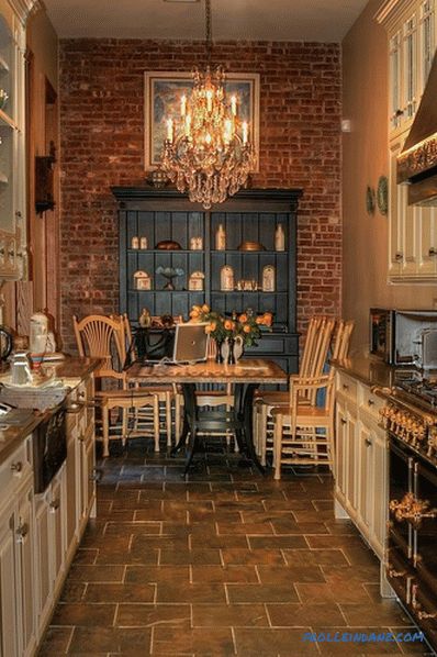 Brick wall in the interior of the kitchen