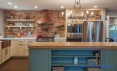 Brick wall in the interior of the kitchen