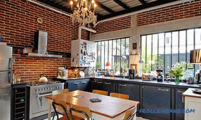 Brick wall in the interior of the kitchen