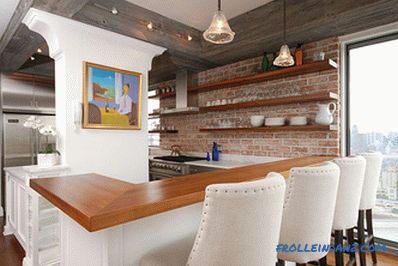 Brick wall in the interior of the kitchen