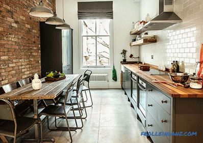 Brick wall in the interior of the kitchen