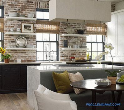 Brick wall in the interior of the kitchen