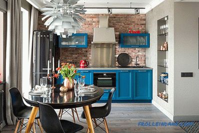 Brick wall in the interior of the kitchen