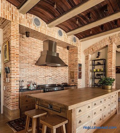 Brick wall in the interior of the kitchen