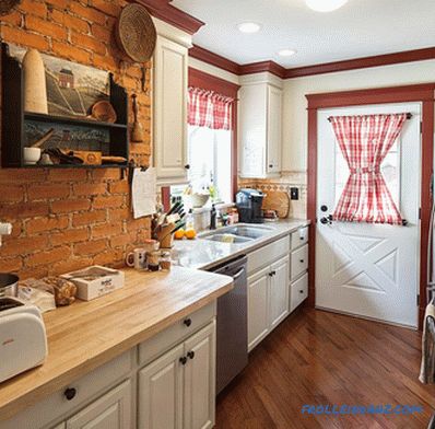 Brick wall in the interior of the kitchen