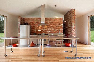 Brick wall in the interior of the kitchen