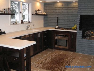 Brick wall in the interior of the kitchen