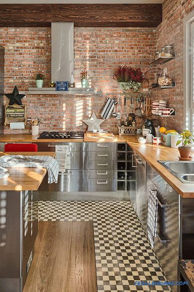 Brick wall in the interior of the kitchen