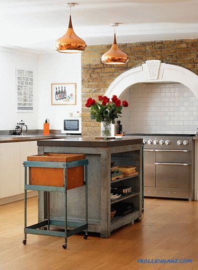 Brick wall in the interior of the kitchen