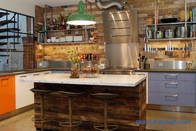 Brick wall in the interior of the kitchen