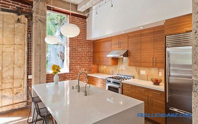 Brick wall in the interior of the kitchen