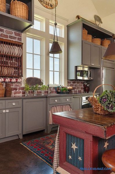 Brick wall in the interior of the kitchen