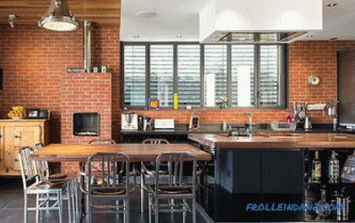 Brick wall in the interior of the kitchen