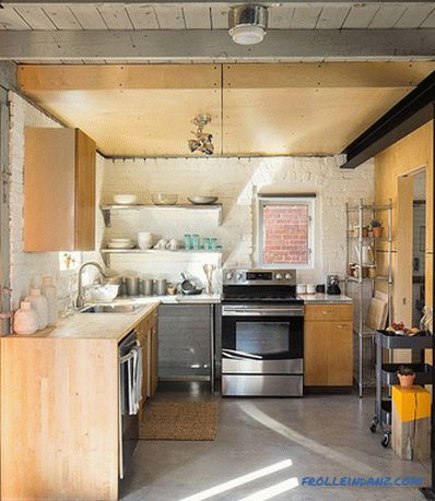 Brick wall in the interior of the kitchen