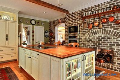 Brick wall in the interior of the kitchen