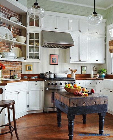 Brick wall in the interior of the kitchen