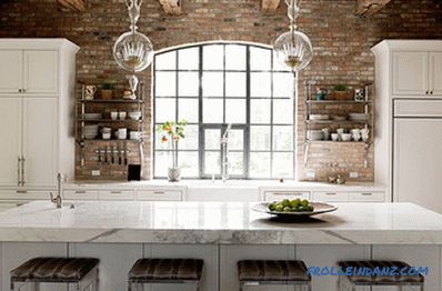 Brick wall in the interior of the kitchen