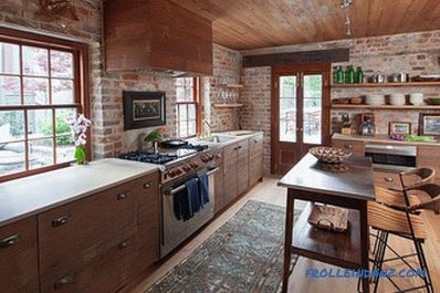 Brick wall in the interior of the kitchen