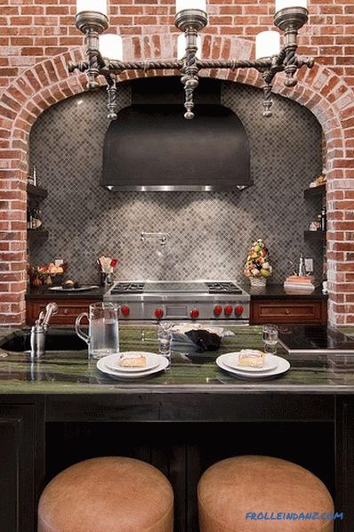 Brick wall in the interior of the kitchen