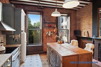 Brick wall in the interior of the kitchen