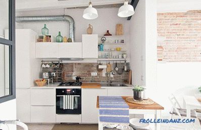 Brick wall in the interior of the kitchen