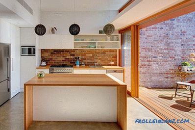 Brick wall in the interior of the kitchen