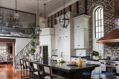 Brick wall in the interior of the kitchen