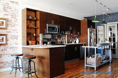 Brick wall in the interior of the kitchen