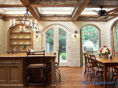 Brick wall in the interior of the kitchen