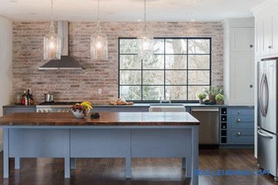 Brick wall in the interior of the kitchen