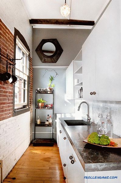 Brick wall in the interior of the kitchen