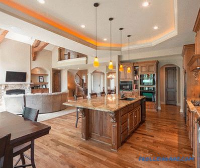 Design of living room combined with kitchen