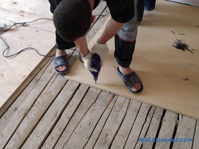 We lay plywood on the wooden floor by ourselves